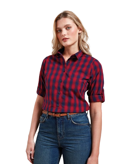 Premier Mulligan Check Ladies Long Sleeve Cotton Blouse Benmars Workwear